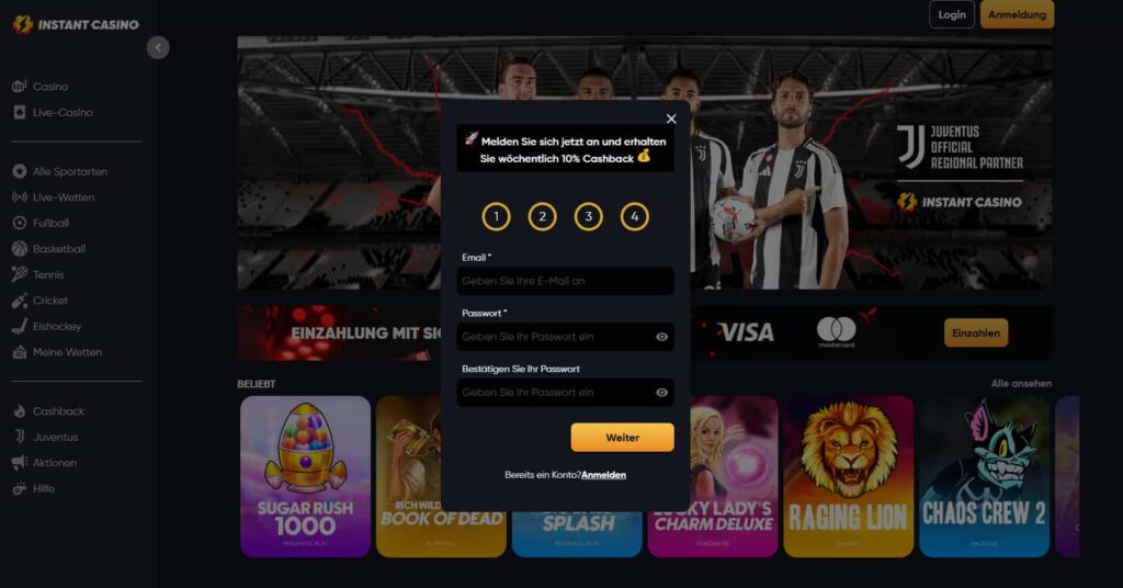 Bei Instant Casino registrieren